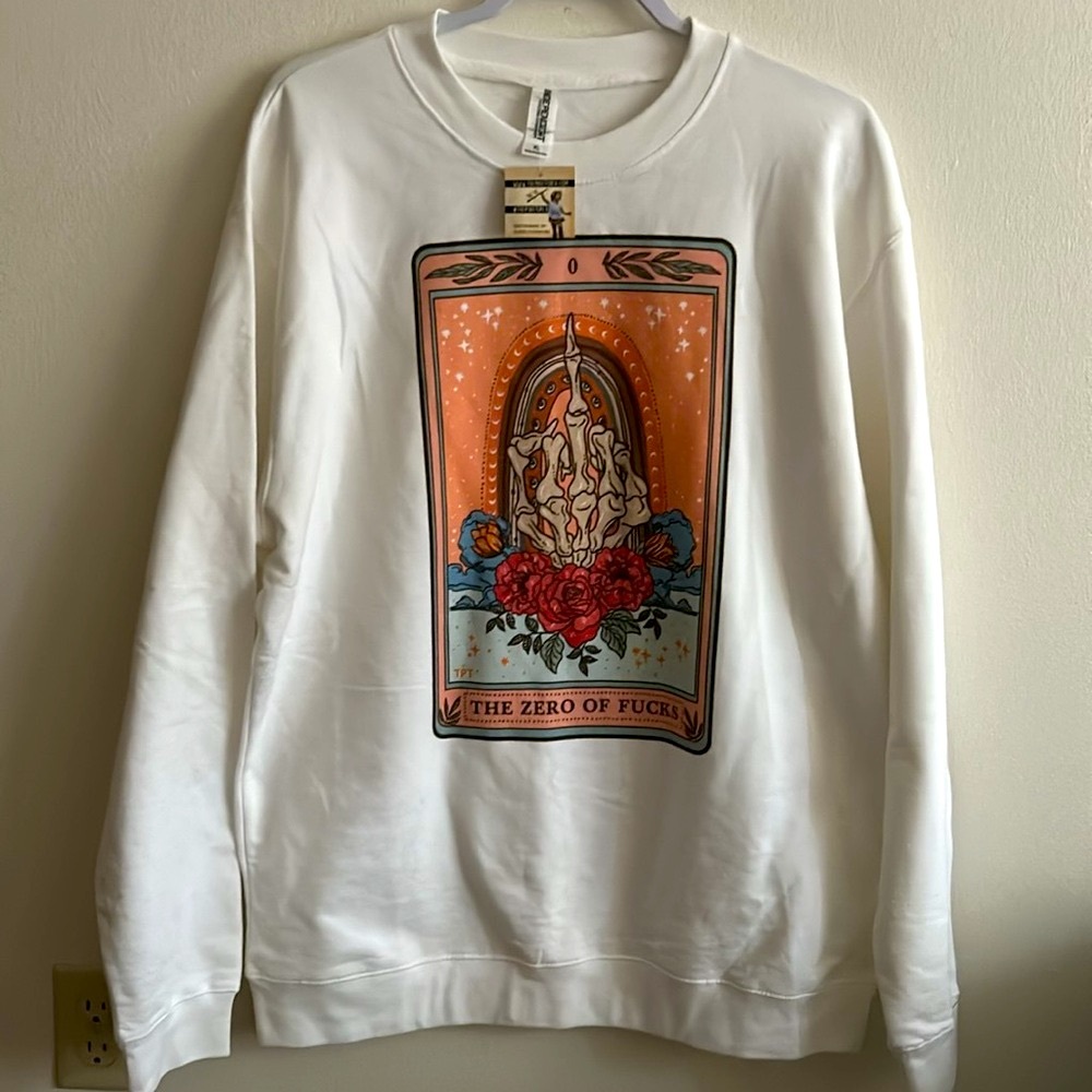 NWT Independent Trading White Skeleton Tarot Cotton/Poly Long Sleeve Sweatshirt
